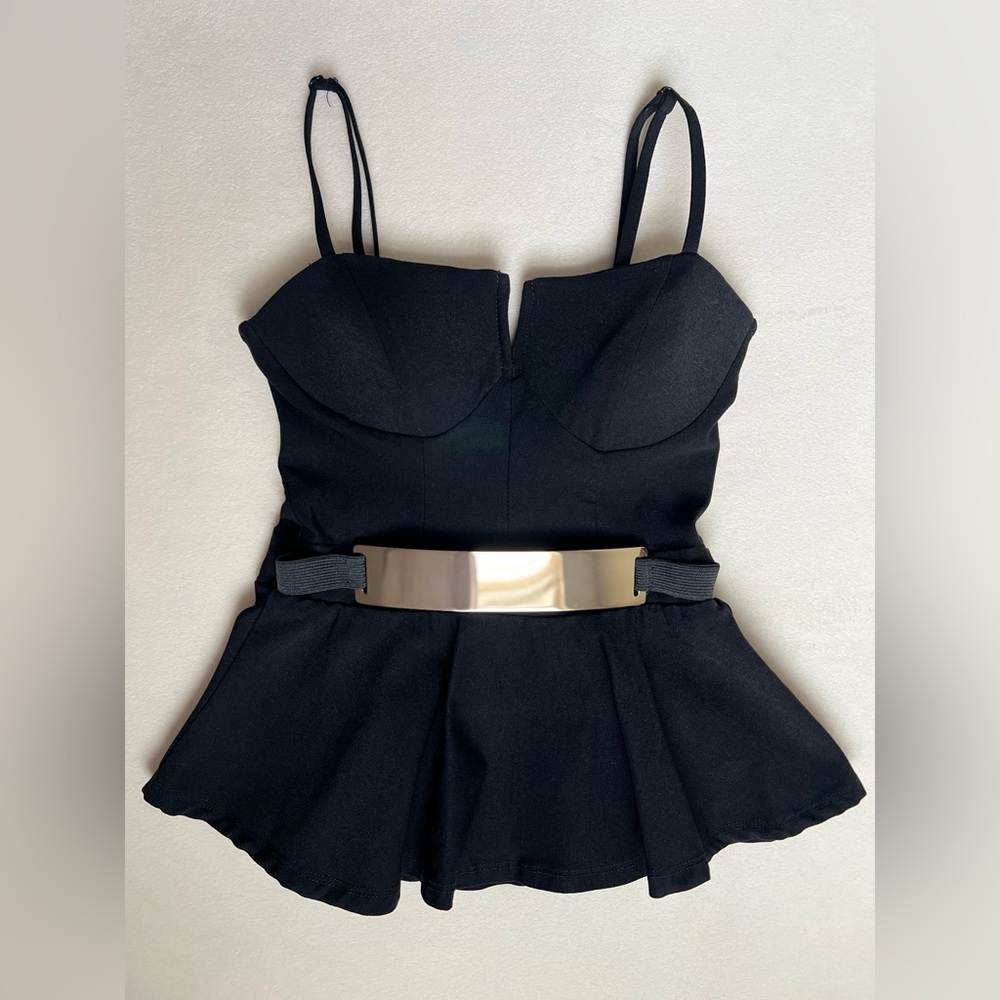 Material Girl Black Corset Peplum Top Size XS